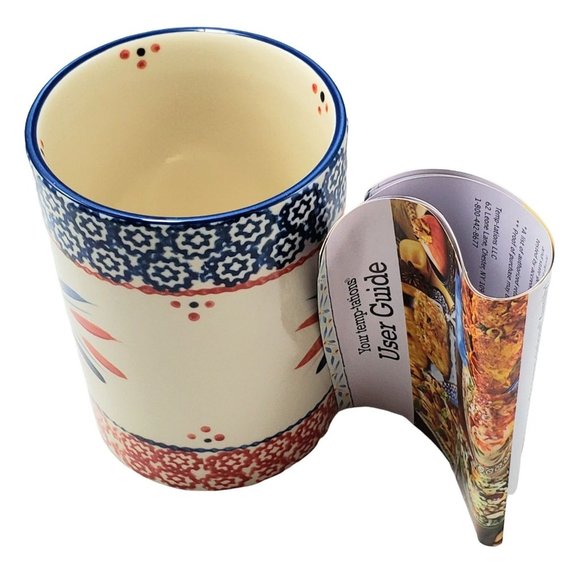 NEW Temptations Utensil Holder Crock Old World Blue Hand Painted Brochure - Picture 5 of 9